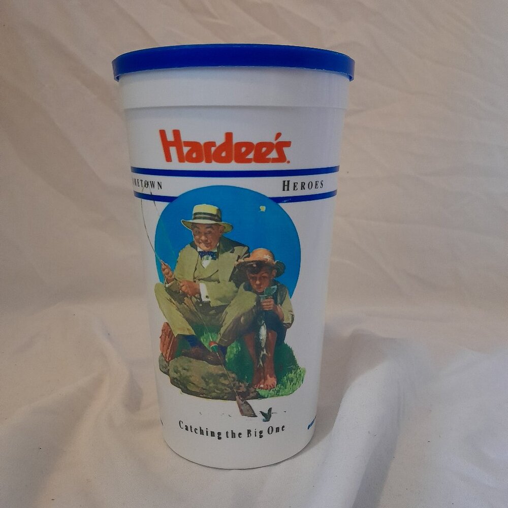 Vintage 1993 collectible Hardee's "Hometown Heroes" plastic cup with lid